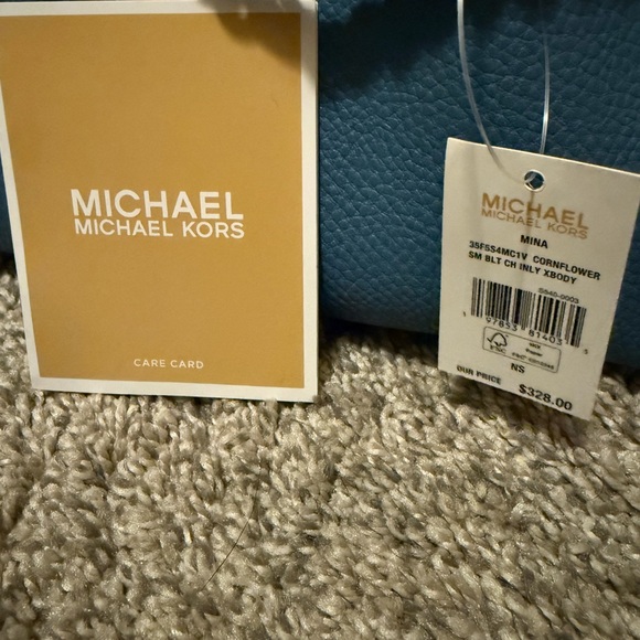 NWT Michael Kors blue pebble leather Mina mini crossbody bag with silver details - Picture 7 of 12